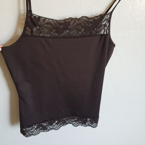 Luciano Dante Y2K Lace Trim Camisole Tank Top Brown Size Women's XL USA Stretchy - Picture 5 of 8